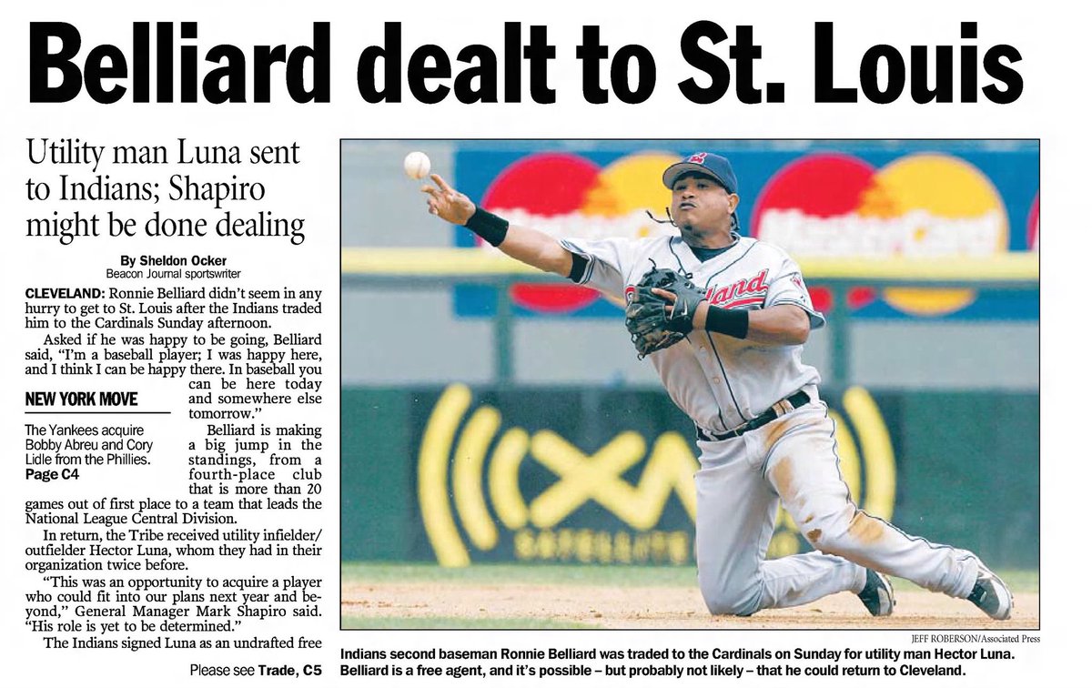 July 30, 2006: Ronnie B. Dealt⚾️

Tribe trades 2B Ronnie Belliard to St. Louis for utility INF Hector Luna

Ronnie 2.5 yrs solid in town including All-Star in 2004

#2B or not #2B 
#ThatIsTheQuestion