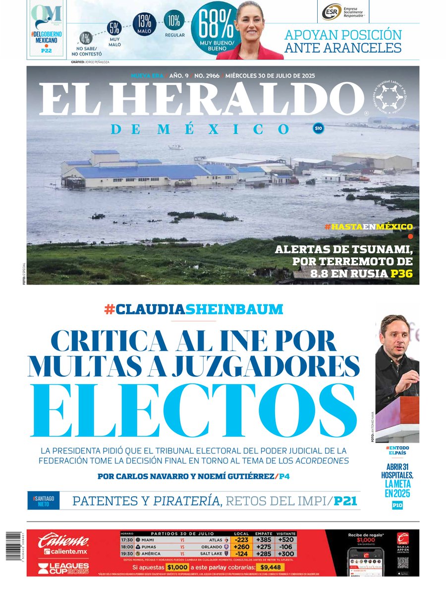 El Heraldo de México (@heraldodemexico) on Twitter photo #EnPortada de <a href="/heraldodemexico/">El Heraldo de México</a> 📰:
🔵 Claudia Sheinbaum critica al INE por multas a juzgadores electos
🔵 Alertas de tsunami por terremoto de 8.8 en Rusia
🔵 Apoyan posición ante aranceles
➡ bit.ly/34ubeFD #EnPortada de <a href="/heraldodemexico/">El Heraldo de México</a> 📰:
🔵 Claudia Sheinbaum critica al INE por multas a juzgadores electos
🔵 Alertas de tsunami por terremoto de 8.8 en Rusia
🔵 Apoyan posición ante aranceles
➡ bit.ly/34ubeFD