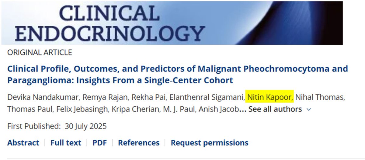 Dr Nitin Kapoor (@kapoornitindr) on Twitter photo Phaeochromocytomas and Paragangliomas are rare neuroendocrine tumors arising from the chromaffin cells..But malignant versions are even rarer..Glad to be part of one of the largest Indian series on this in recent times..Published today.
pubmed.ncbi.nlm.nih.gov/40735853/
<a href="/IndiaESI/">Endocrine Society of India</a> Phaeochromocytomas and Paragangliomas are rare neuroendocrine tumors arising from the chromaffin cells..But malignant versions are even rarer..Glad to be part of one of the largest Indian series on this in recent times..Published today.
pubmed.ncbi.nlm.nih.gov/40735853/
<a href="/IndiaESI/">Endocrine Society of India</a>