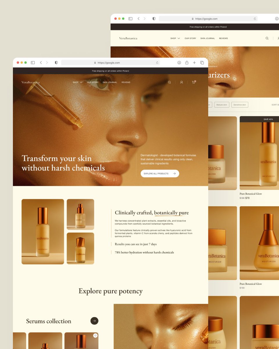 designbyigor's tweet photo. 5-hour skincare e-commerce concept ✨

Started with Midjourney for those premium product visuals that make you actually want to pick up the bottle https://t.co/9wZkecDDEh