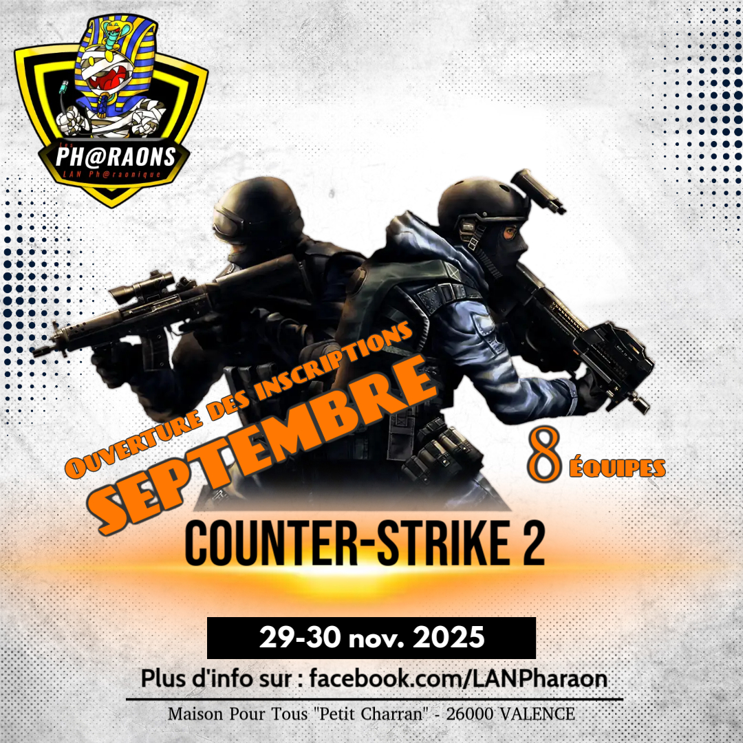 LAN Ph@raon (@lanpharaon) on Twitter photo Voici les dernières infos sur notre prochaine LAN
Le lieu, le nombre d'équipes (pour le moment) l'ouverture des inscriptions.
On cherche toujours des partenaires et de la visibilité alors à vos RT Voici les dernières infos sur notre prochaine LAN
Le lieu, le nombre d'équipes (pour le moment) l'ouverture des inscriptions.
On cherche toujours des partenaires et de la visibilité alors à vos RT