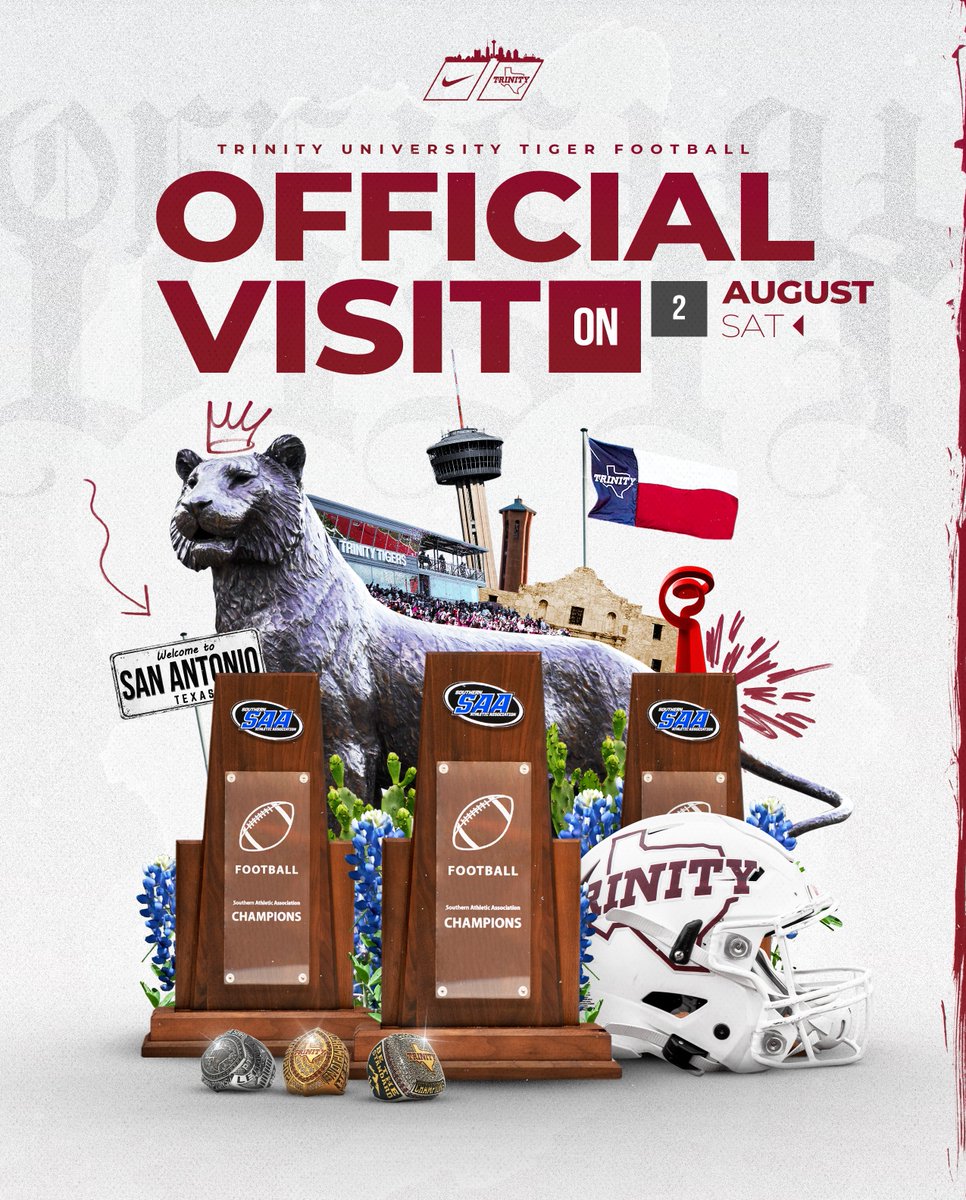Excited to be heading back to the #210 this weekend for my <a href="/TUFootballTX/">Trinity University Football</a> OV 💪🙏 
See you soon <a href="/JerhemeUrban83/">Jerheme Urban</a> <a href="/CoachQ_Carter/">Quentin Carter</a> <a href="/CoachMichalak/">Coach Michalak</a> <a href="/CoachGezella/">Coach Gezella</a> 🤝 #BeTheStandard #TigerPride

<a href="/DentonGuyer_FB/">Denton Guyer Football</a> <a href="/ReedHeim/">Coach Heim</a> <a href="/kylekeese/">Kyle Keese</a> <a href="/mike_gallegos16/">Mike Gallegos</a> <a href="/creolehammer17/">Ⓗⓐⓜⓜⓔⓡ🎙</a> <a href="/PTRockTraining/">Pound The Rock Training</a>
