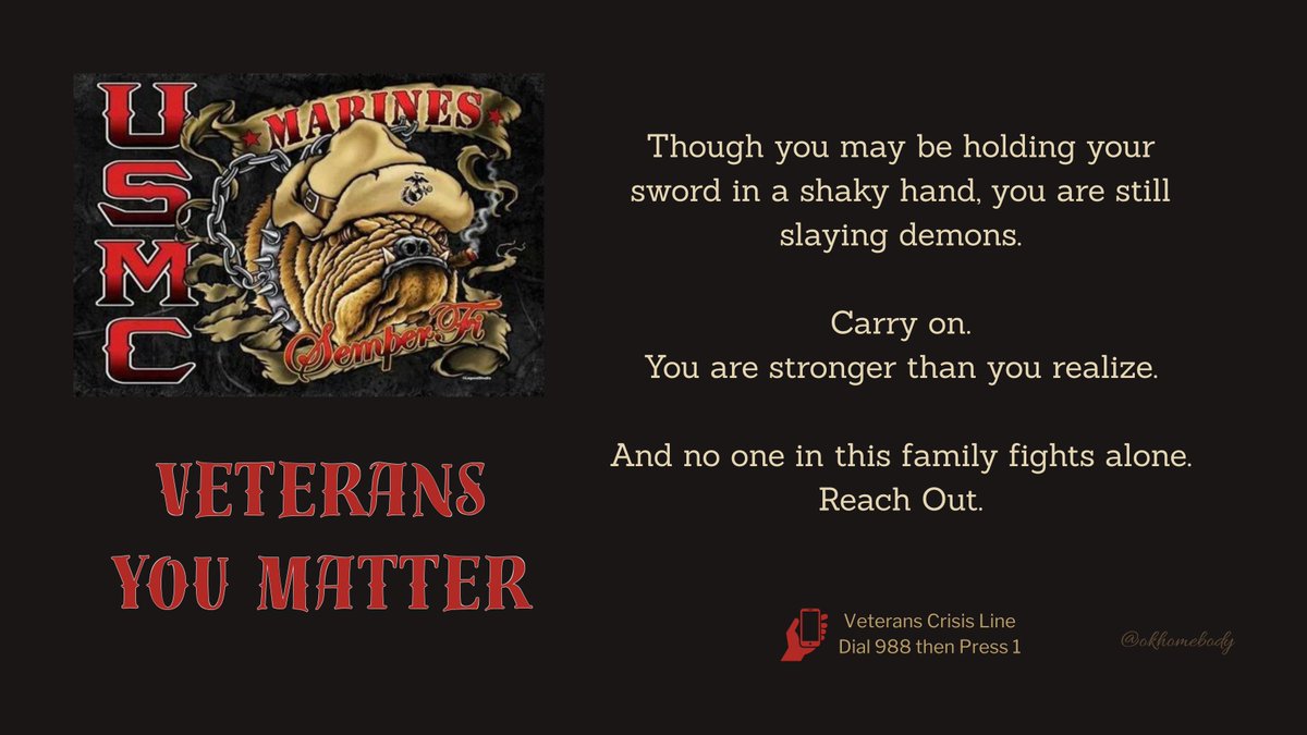 🇺🇸WarriorWednesday✅VETERAN #BuddyChecks✅RH 🇺🇸
Good morning, family. Check in with your Veteran buddies- the battles may look a bit different, but they are still being fought. Remember to celebrate every victory, no matter how small. Reach out if you need. I love all y’all!