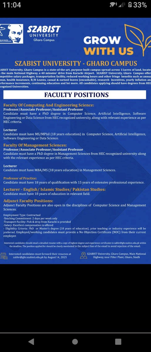 FarooqSoomroFS1's tweet image. SZABIST Gharo - #job #openings #jobposts #education #karachi #thatta #jobopportunites
instagram.com/p/DMvdDkmoC03/…