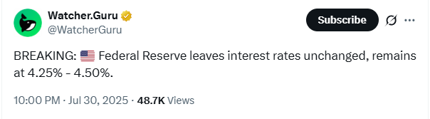 shortsqueezehr's tweet photo. No Rate Cut for now #FOMC one line market updates
#BTC #ETH #Binance #Crypto #Baybit #FOMC https://t.co/WuJXu1mWy9