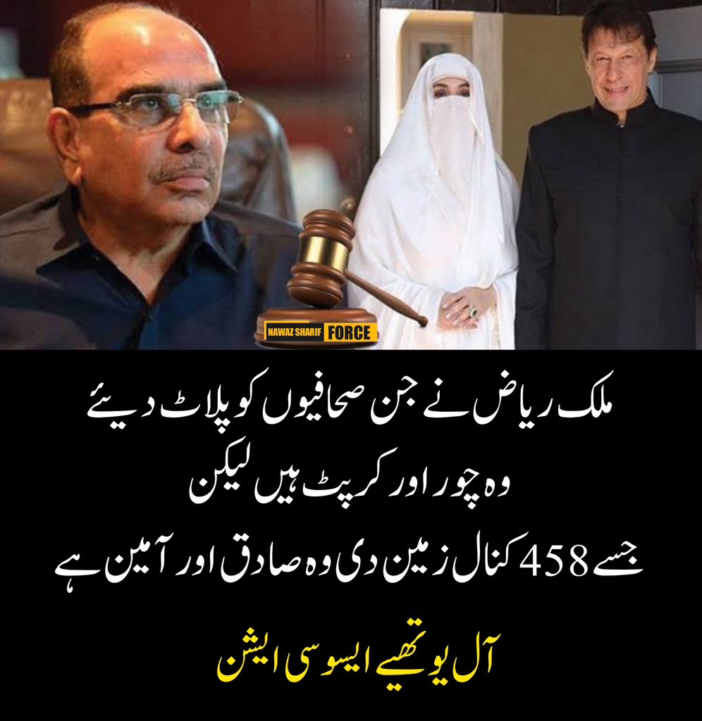 ملک ریاض نے جن صحافیوں کو پلاٹ دیئے وہ چور اور کرپٹ ہیں 
لیکن جسے 458 کنال زمین دی وہ صادق اور آمین ھے 😂
آل یوتھیے  ایسوسی ایشن