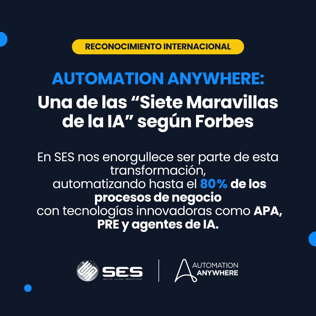 sesitdigital's tweet photo. 🚀 Automation Anywhere fue reconocida por Forbes como una de las “Siete Maravillas de la IA”.
Nos enorgullece ser parte de esta transformación, automatizando hasta el 80 % de los procesos empresariales con IA.
#IA #RPA #TransformaciónDigital #AutomationAnywhere #InnovaciónTI https://t.co/Vs1hq5AZU1