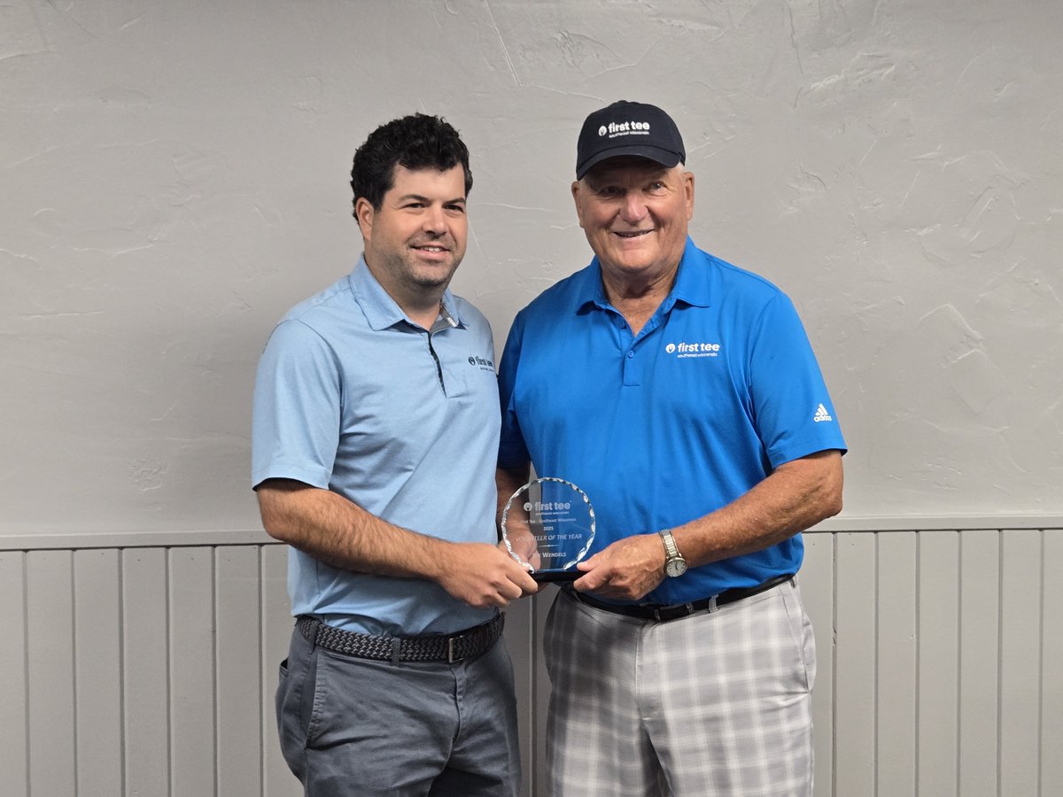Thank you and congratulations to Joe Wendels for receiving "Volunteer of The Year" from the First Tee of Southeast Wisconsin. Joe has been a long time volunteer in golf and is shown receiving the award from First Tee Executive Director David Cohn. #golflife #gameforlife