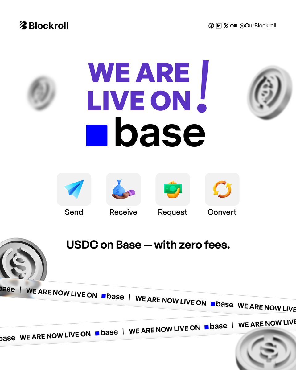 More Ways to Receive Your Pay, the Blockroll Way!

We’re excited to announce that USDC on <a href="/base/">Base</a> is now live on the Blockroll app!

You can now:

✅ Send &amp; receive USDC on Base via QR code, wallet address, or your Blockroll tag

✅ Convert USDC ↔ Naira at fair rates — in minutes