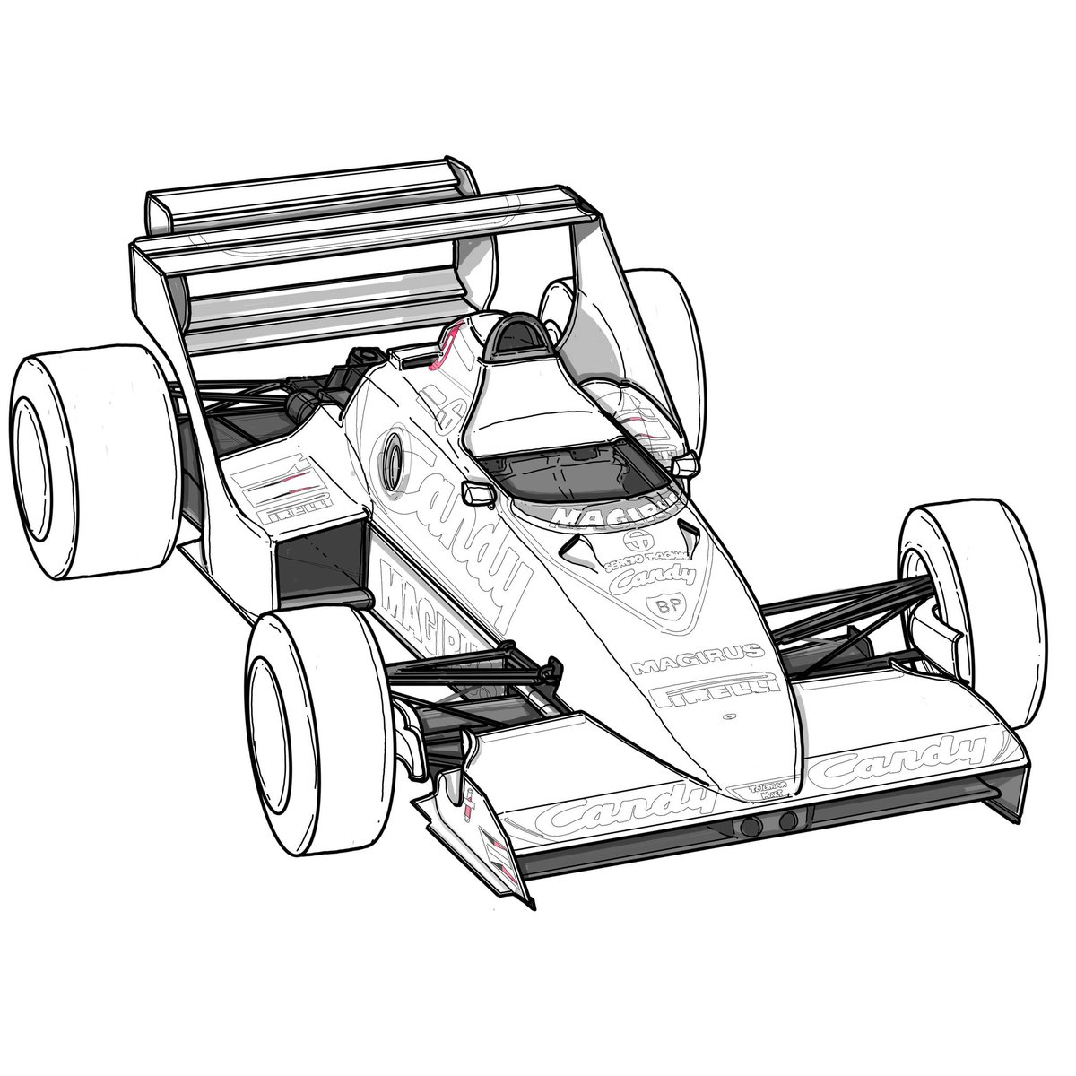 Here's the cutaway 1983 #F1 Tolenan TG183B.
Designed by Rory Byrne (Benetton, Ferrari). 
Lots of clever features on this car. Aimed at offsetting the loss of ground effect tunnels/skirts from 1982. 
It 'carried over' the new carbon tub from the ground effect TG183
#F1tech