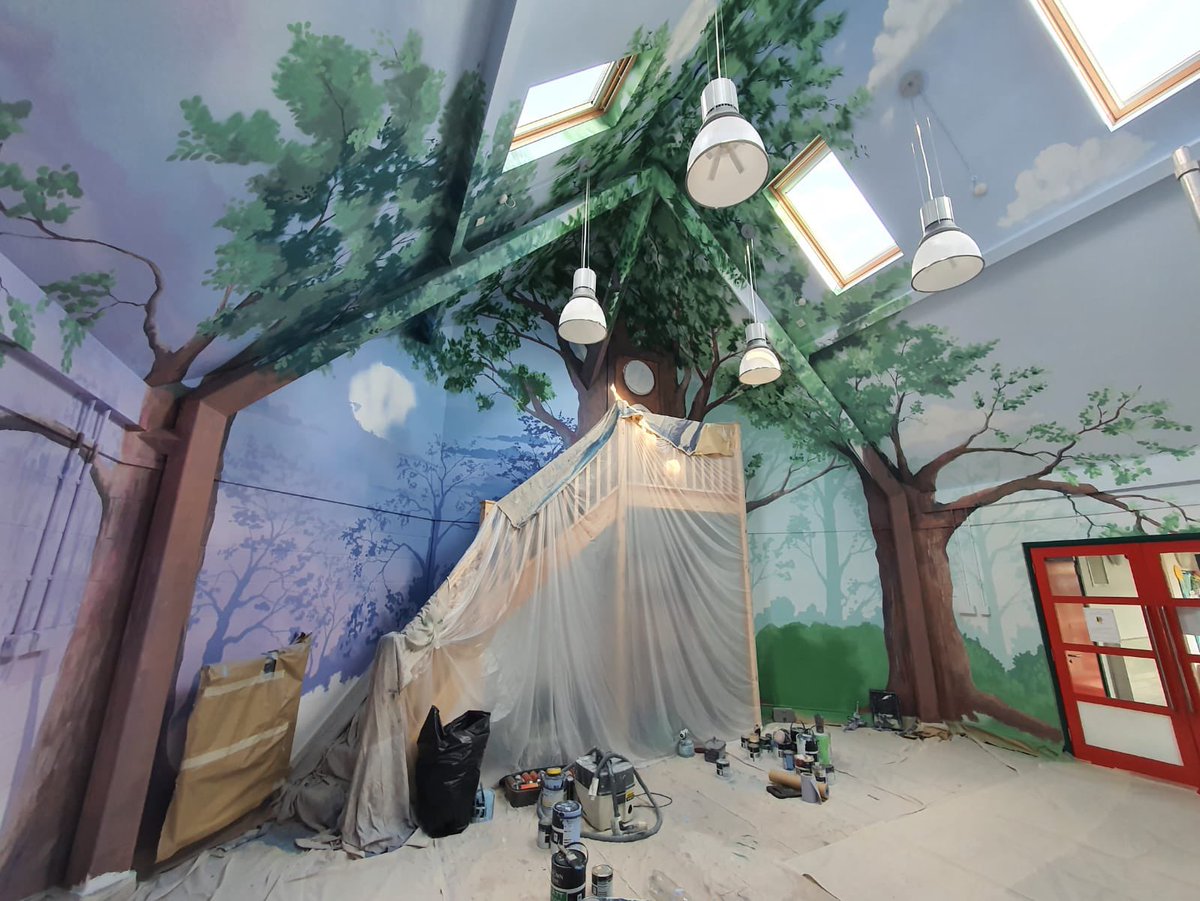 I am so excited at the new library. The painter is so talented.  Book characters and more still to come.