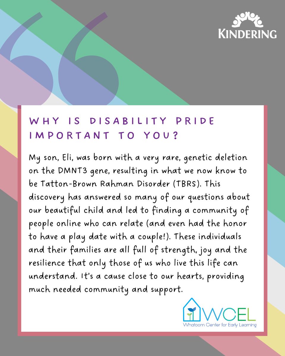 KinderingCenter's tweet photo. 💜 Why is #DisabilityPride important to you?
“This journey led us to a community full of strength, joy, and resilience.”

We’re grateful to our friends at Whatcom Center for Early Learning @WCELKids for sharing their powerful story and lifting others through connection.

#ADA35 https://t.co/z4BRcKuTfE