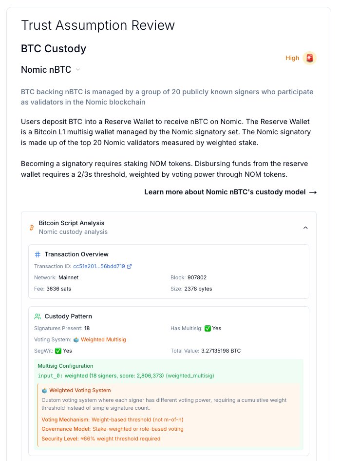 janusz (@januszg_) on Twitter photo Some tooling be built for <a href="/BitcoinLayers/">Bitcoin Layers 🍰</a>.
We now have a tool where you can insert a TxID and it generates a breakdown of the script used to spend a UTXO. It then auto-populates a given layers' review with a verified Script if its related to a bridge program. Some tooling be built for <a href="/BitcoinLayers/">Bitcoin Layers 🍰</a>.
We now have a tool where you can insert a TxID and it generates a breakdown of the script used to spend a UTXO. It then auto-populates a given layers' review with a verified Script if its related to a bridge program.