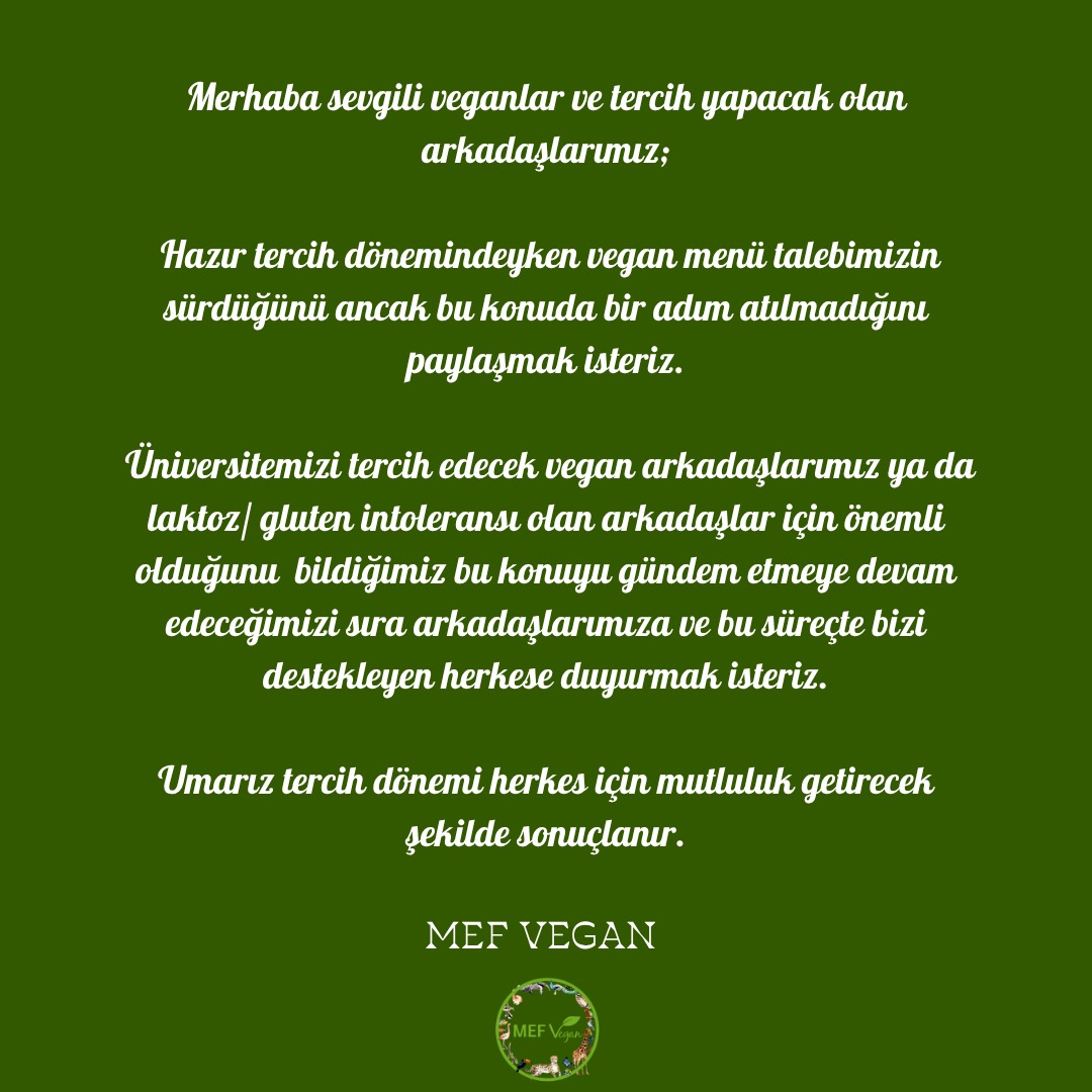 MEF Üniversitesi ve MEF'te vegan yaşamla ilgili sorularınızı bize iletebilirsiniz 💚