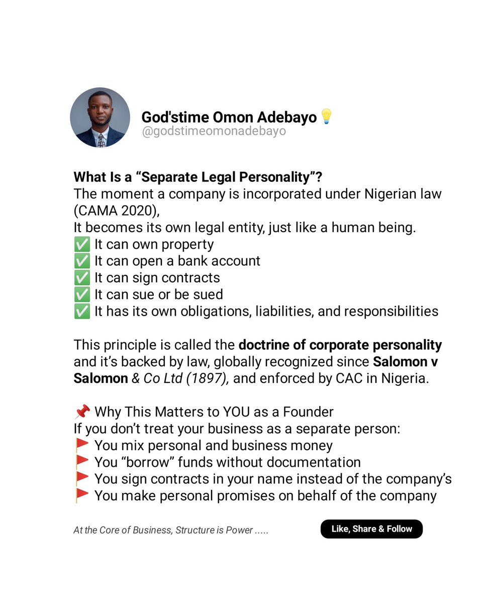 GodOmonkhegbele's tweet image. 𝐘𝐎𝐔 𝐀𝐑𝐄 𝐍𝐎𝐓 𝐘𝐎𝐔𝐑 𝐁𝐔𝐒𝐈𝐍𝐄𝐒𝐒!

At the Core of Business, Structure is Power!

#CompanyStructure #LegalPersonality #FinanceTips #TaxPlanning #SmartBusinessMoves