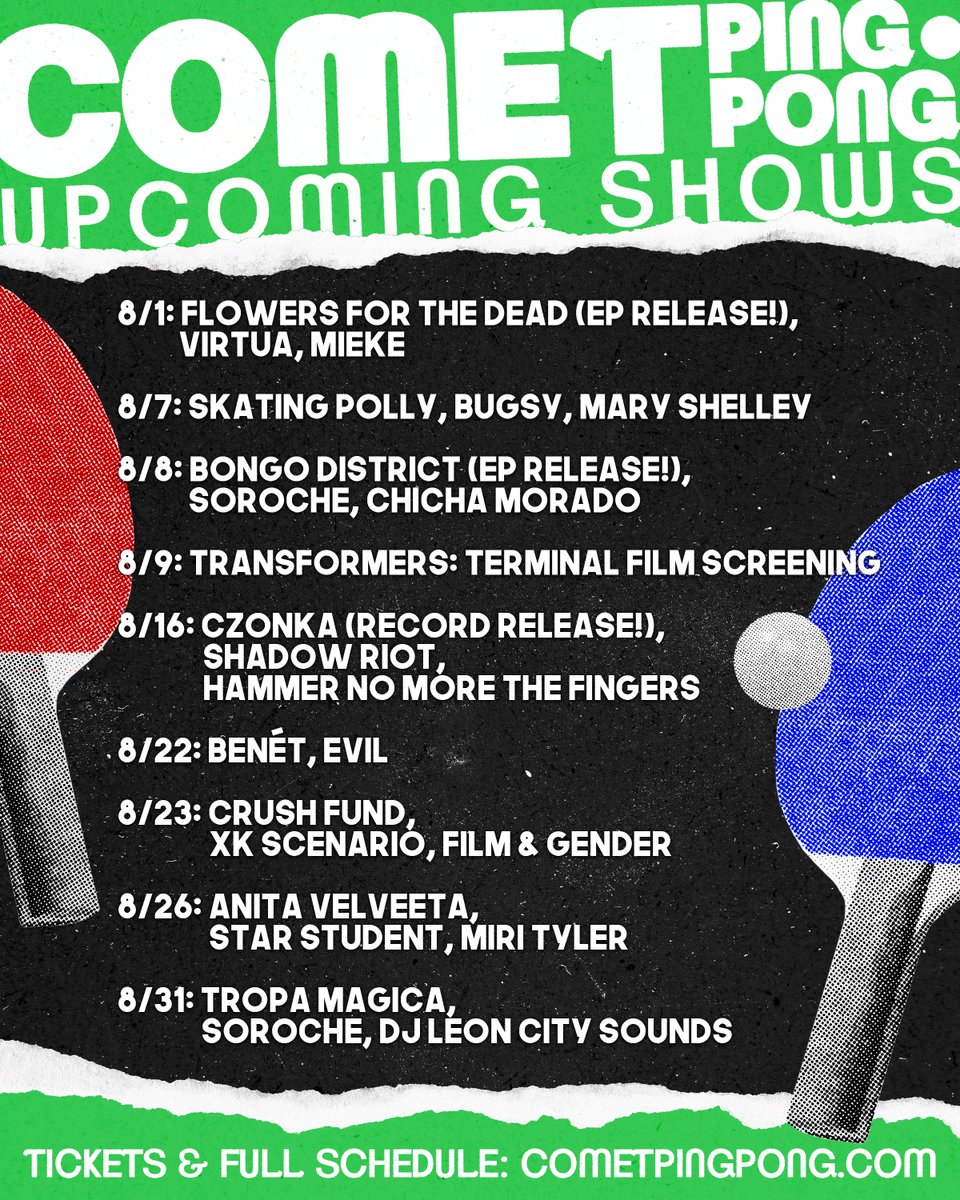 🏓 UPCOMING EVENTS 🏓

Get tickets: cometpingpong.com/livemusic