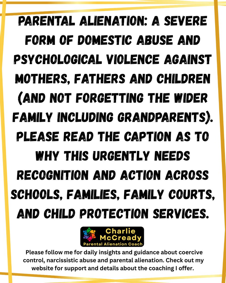 Parental alienation is abuse. It is an issue of child protection, not child custody. It is a mental health crisis and a social crisis, yet it remains widely misunderstood and unaddressed. 

#parentalalienation e  #fathersrights #mothersrights  #fathersmatter #mothersmatter