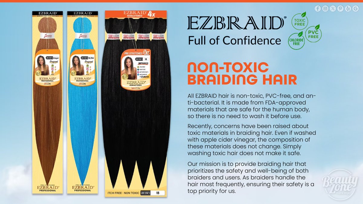 gobeautyzone's tweet photo. Toxin Free PVC Free Chloride Free EZ Braid come in a variety of lengths and colors, and they also come in single, double, multi-packs, as well as kids packs! #EZbraid #braidinghair #toxinfree #pvcfree #chlorinefree #antibacterial https://t.co/UkPoeOnSWv