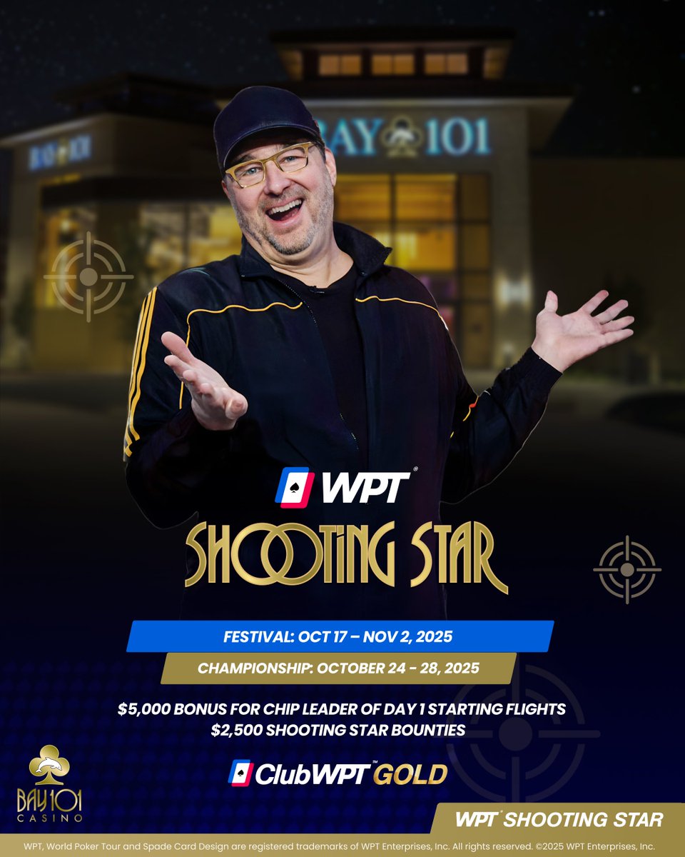 World Poker Tour (@wpt) on Twitter photo HE'S IN ๐
<a href="/phil_hellmuth/">phil_hellmuth</a> is officially a <a href="/WPT/">World Poker Tour</a> Shooting Star! ๐๐ซ
Knock Phil out and claim his $2,500 bounty in the $5,300 <a href="/WPT/">World Poker Tour</a> Shooting Star Championship at <a href="/Bay101Casino/">Bay101 Casino</a> this October! ๐ฐ HE'S IN ๐
<a href="/phil_hellmuth/">phil_hellmuth</a> is officially a <a href="/WPT/">World Poker Tour</a> Shooting Star! ๐๐ซ
Knock Phil out and claim his $2,500 bounty in the $5,300 <a href="/WPT/">World Poker Tour</a> Shooting Star Championship at <a href="/Bay101Casino/">Bay101 Casino</a> this October! ๐ฐ