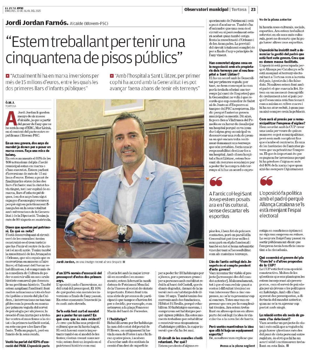 Avui El Punt Avui em fa una entrevista parlant dels diferents temes que afecten a la ciutat. Us la deixo per si és del vostre interès. 😊👇👇 <a href="/elpuntavui/">El Punt Avui 🎗️</a>