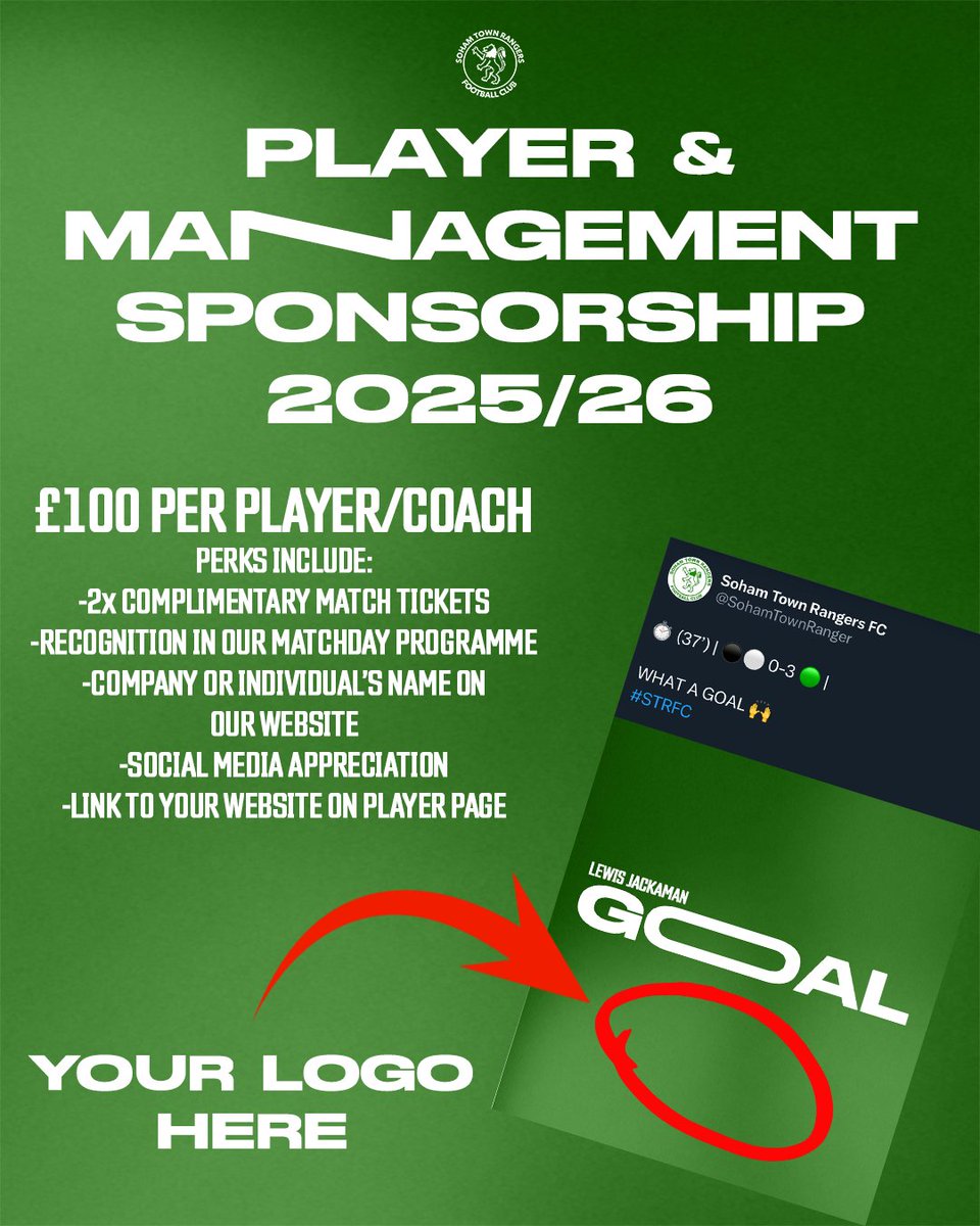 Soham Town Rangers FC (@sohamtownranger) on Twitter photo π¨ Want your brand/name to be associated with an STR player this season?
Simply head to the link below, purchase and then email commercial@strfc.co.uk detailing what player you wish to sponsor, or email directly, and we can invoice you.
πβ¬οΈ | #STRFC
strfc.co.uk/payments/categβ¦ π¨ Want your brand/name to be associated with an STR player this season?
Simply head to the link below, purchase and then email commercial@strfc.co.uk detailing what player you wish to sponsor, or email directly, and we can invoice you.
πβ¬οΈ | #STRFC
strfc.co.uk/payments/categβ¦