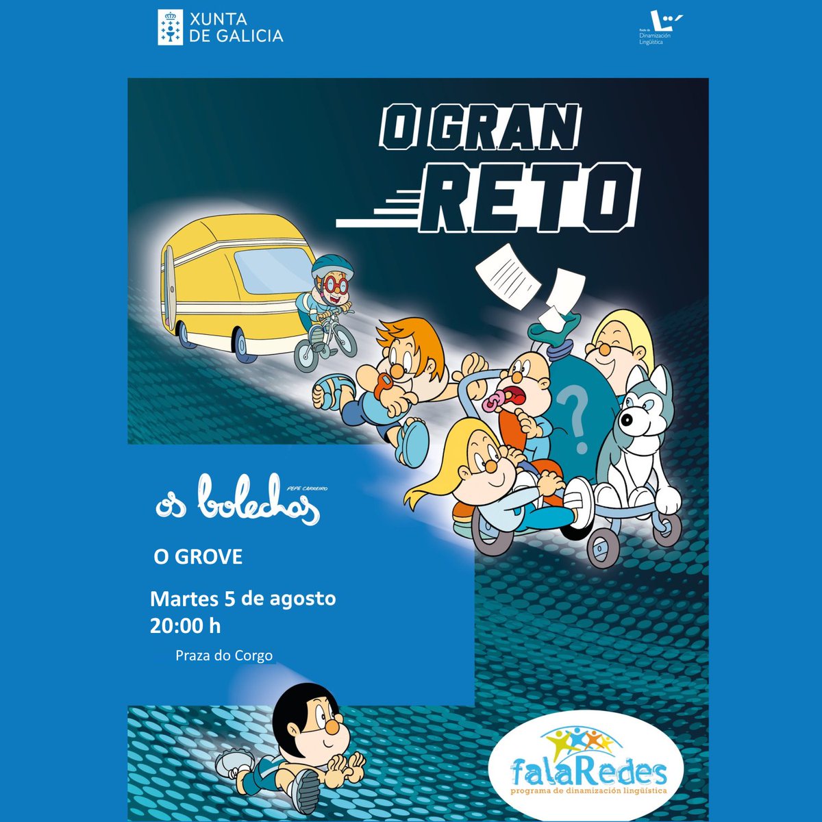 🎭🏀🤸⛹️🚴   Sen perder de vista a diversión, a iniciativa pretende espertar a curiosidade e as ganas de aprender, así como fomentar o uso da lingua galega no ámbito deportivo. #OsBolechas #FalaRedes 🎉

📍 5/08 | Praza do Corgo | O Grove | 20:00 h
👉 lingua.gal/a-secretaria-x…