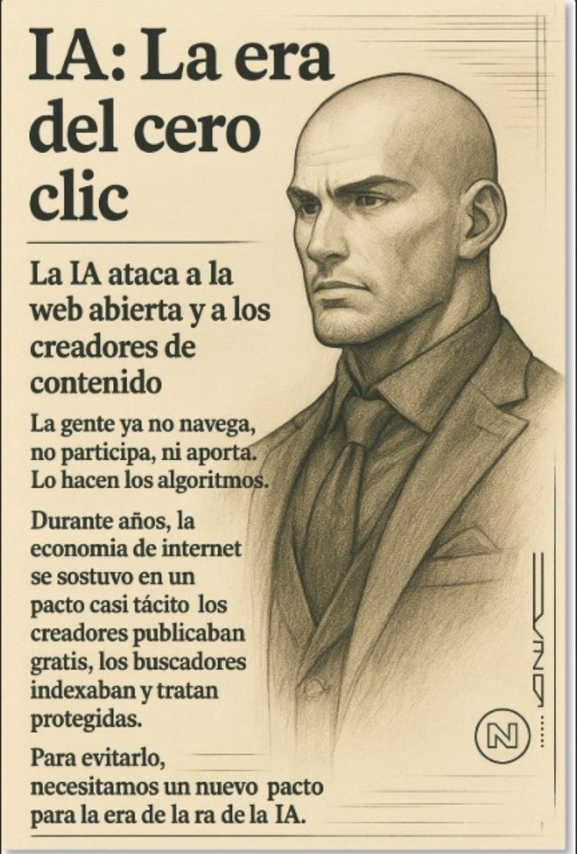 H3FG's tweet photo. La era del cero clic ya está aquí.
No haces clic, no navegas, no participas.
La IA lo hace por ti.

Los buscadores ya no llevan tráfico, solo generan respuestas.
¿Y los creadores? Invisibles.

Necesitamos un nuevo pacto para la era de la IA.

#IA #ZeroClick #GenIA #OpenWeb https://t.co/9WqnNjAA9E