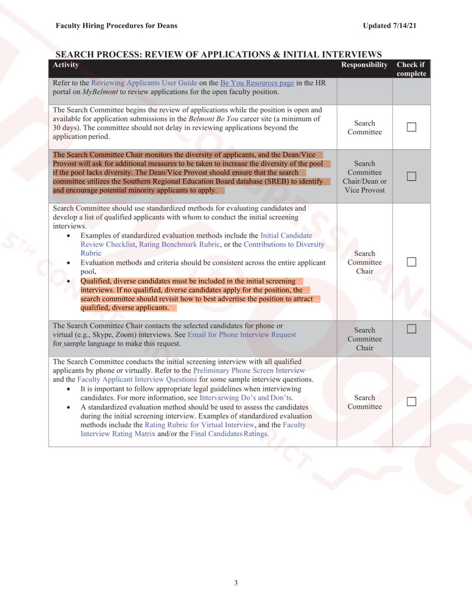 🚨Belmont Bombshell #4

My team just uncovered Belmont’s official hiring guidelines for Deans.

It explicitly requires them to prioritize minority candidates—and if no minority applicants come forward, the school directs them to re-advertise the position until one does.

That’s