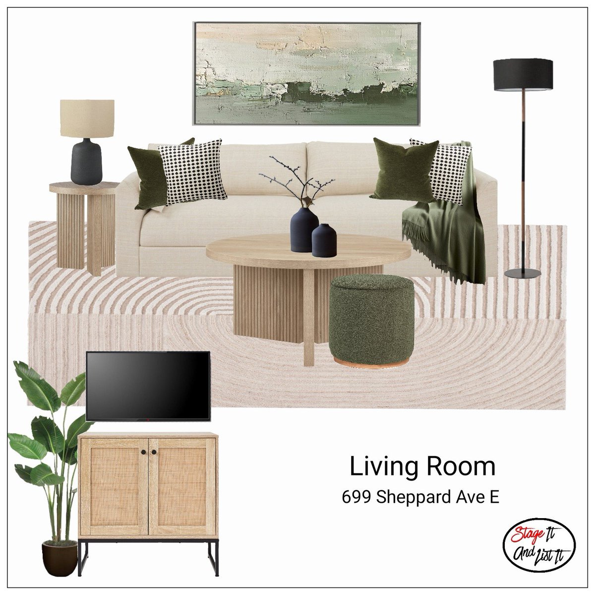 StageItAndList's tweet image. #DESIGNBOARDS of a condo living room &amp;amp; bedroom for our clients. Olive green accent colour. The light wood furniture compliments the existing flooring and kitchen cabinetry in the unit. Incorporated hints of black to provide contrast. Fresh, neutral, and contemporary.
.
.
#design