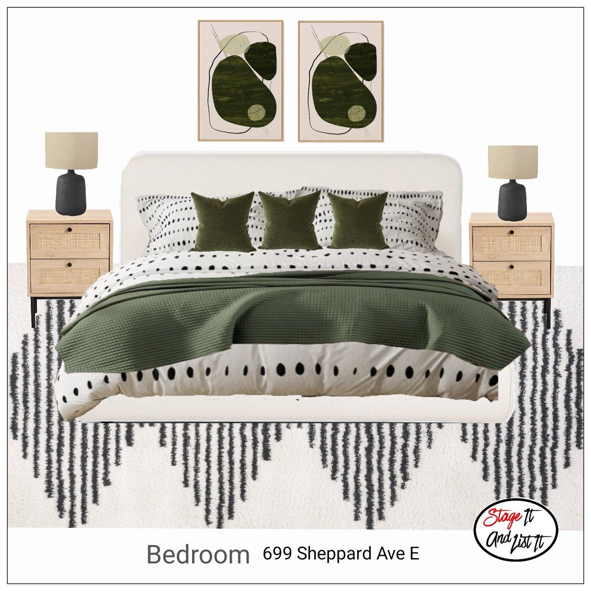 StageItAndList's tweet image. #DESIGNBOARDS of a condo living room &amp;amp; bedroom for our clients. Olive green accent colour. The light wood furniture compliments the existing flooring and kitchen cabinetry in the unit. Incorporated hints of black to provide contrast. Fresh, neutral, and contemporary.
.
.
#design