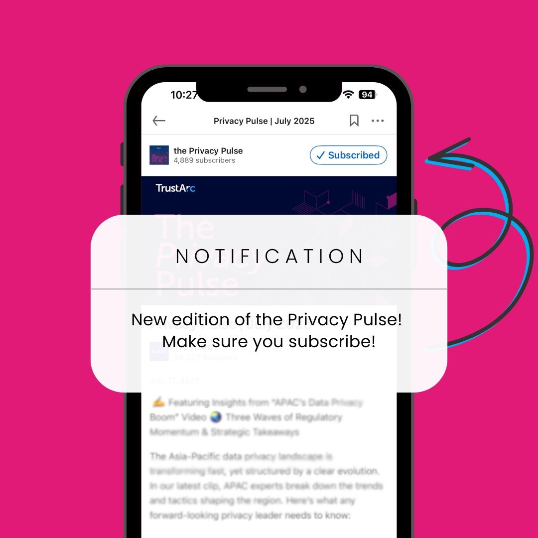 TrustArc's tweet image. APAC’s privacy landscape is accelerating. 🌏 In this week’s #PrivacyPulse, we break down 3 regulatory waves shaping AI, cross-border data, and compliance.

🎥 Watch now: youtube.com/watch?v=lBXJey…
📩 Subscribe for more: youtube.com/@TrustArc

#APACPrivacy #DataPrivacy