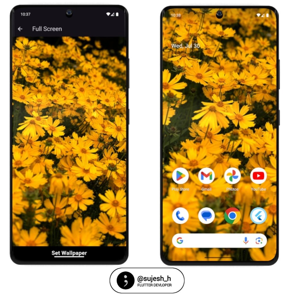 sujesh_h's tweet image. Wallpaper App(lite build) in #Flutter! 🎨
Fetches stunning wallpapers from the Pexels API, uses flutter_cache_manager and wallpaper_manager_flutter to set them as your device wallpaper.
#FlutterCommunity #MobileApp #Coding #AndroidDev