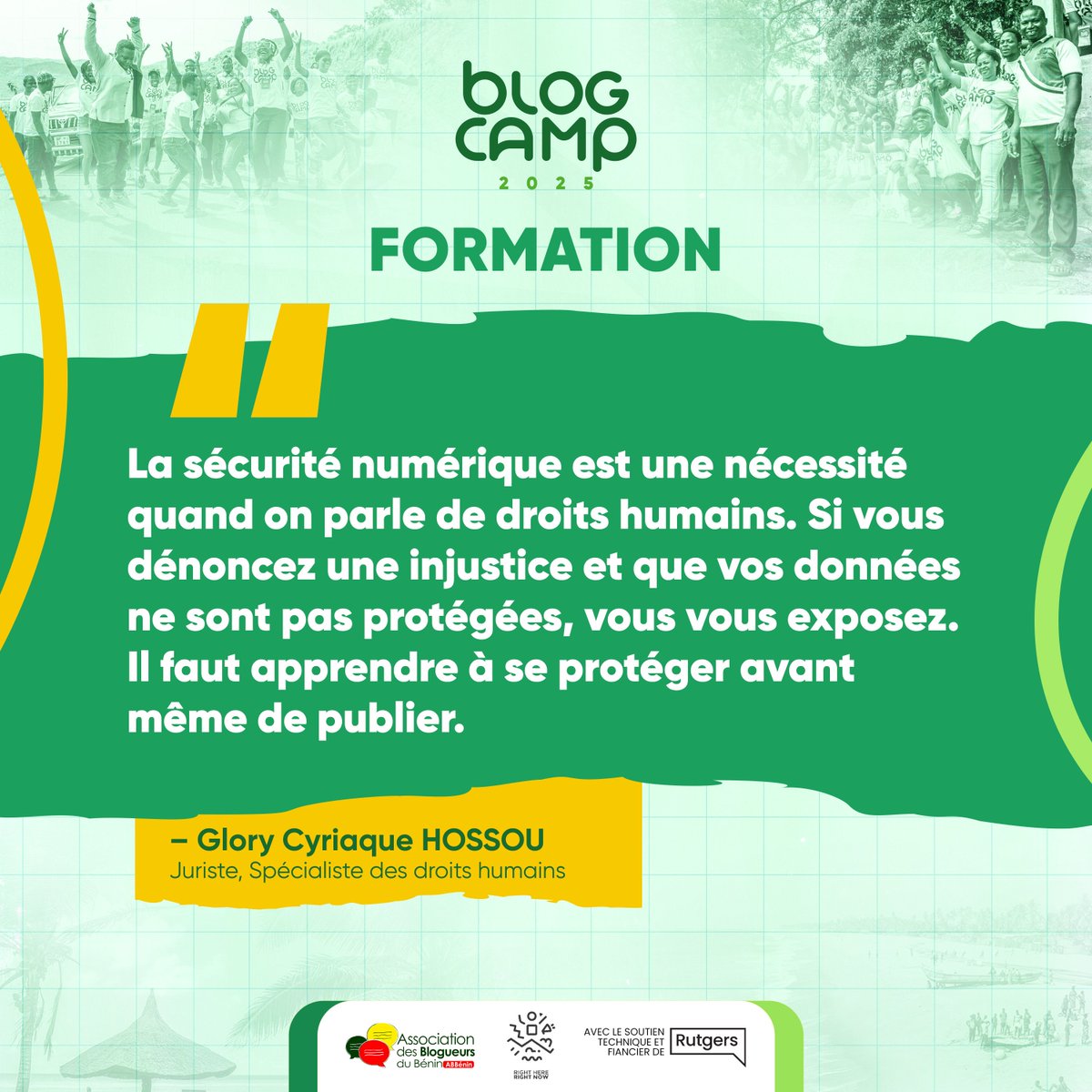 Blogueurs du Bénin (@ab_benin) on Twitter photo «La sécurité numérique est une nécessité quand on parle de droits humains. Si vous dénoncez une injustice et que vos données ne sont pas protégées, vous vous exposez. Il faut apprendre à se protéger avant même de publier.» <a href="/CyriaqueGlory/">Glory HOSSOU 🇧🇯🇹🇬🇸🇳🇨🇮🇲🇱 🇬🇳 🇺🇸</a>
#BlogCamp2025
#BlogueursduBenin «La sécurité numérique est une nécessité quand on parle de droits humains. Si vous dénoncez une injustice et que vos données ne sont pas protégées, vous vous exposez. Il faut apprendre à se protéger avant même de publier.» <a href="/CyriaqueGlory/">Glory HOSSOU 🇧🇯🇹🇬🇸🇳🇨🇮🇲🇱 🇬🇳 🇺🇸</a>
#BlogCamp2025
#BlogueursduBenin