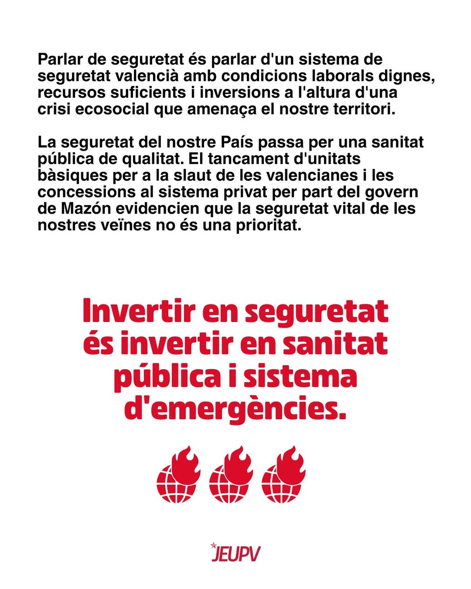 ❌Per a la dreta invertir en seguretat és invertir en armament, en policies i en alarmes i segurs privats.

✅Per a nosaltres invertir en seguretat és invertir en serveis públics.