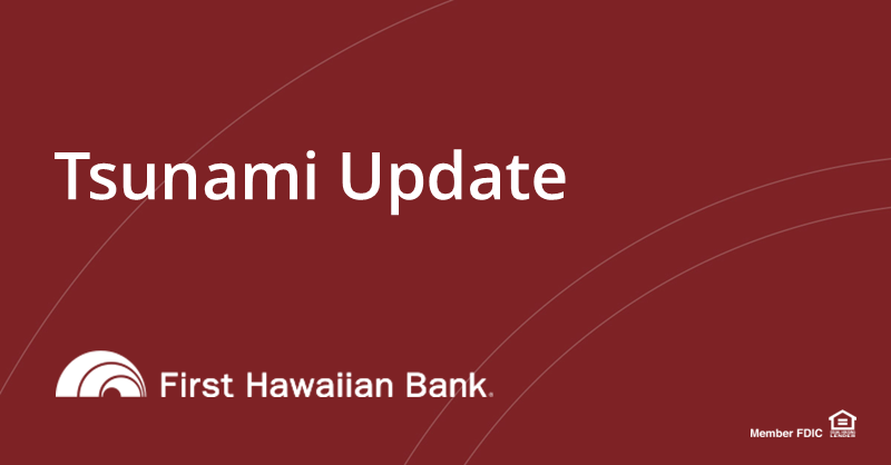 All First Hawaiian Bank branches and offices in Hawaii, Guam, and Saipan are operating and will be open during regular business hours. Thank you for your patience as we ensured the safety of our customers and team.