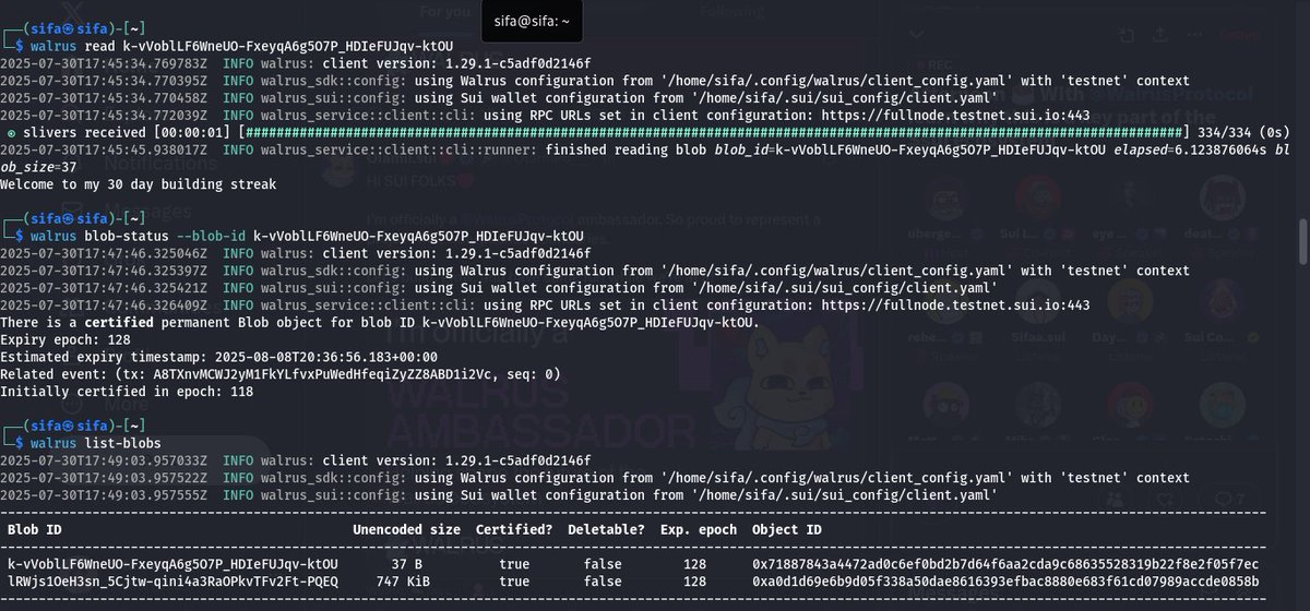 Sifa (@yaah_sifa) on Twitter photo We had such an amazing session, the flow and ease to store and read data from <a href="/WalrusProtocol/">Walrus 🦭/acc ,「🦑」</a> is just something else. Soon amazing projects will be coming up from <a href="/SuiNetworkKE/">SUI Kenya Community</a> that integrate Walrus' programmable storage We had such an amazing session, the flow and ease to store and read data from <a href="/WalrusProtocol/">Walrus 🦭/acc ,「🦑」</a> is just something else. Soon amazing projects will be coming up from <a href="/SuiNetworkKE/">SUI Kenya Community</a> that integrate Walrus' programmable storage