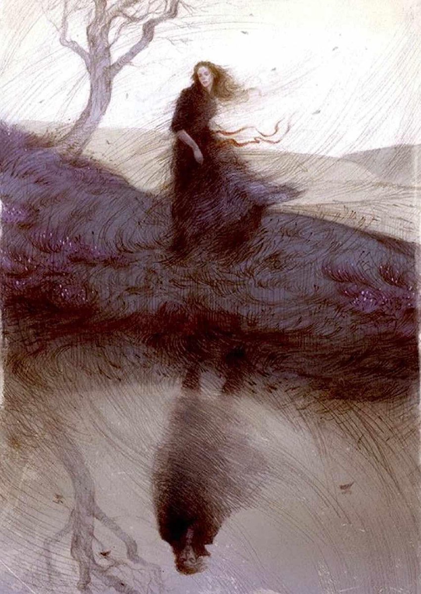 “He's more myself than I am. Whatever our souls are made of, his and mine are the same.”
― Emily Brontë, author of Wuthering Heights, was born on this day in 1818.
(art by Rovani Cai)