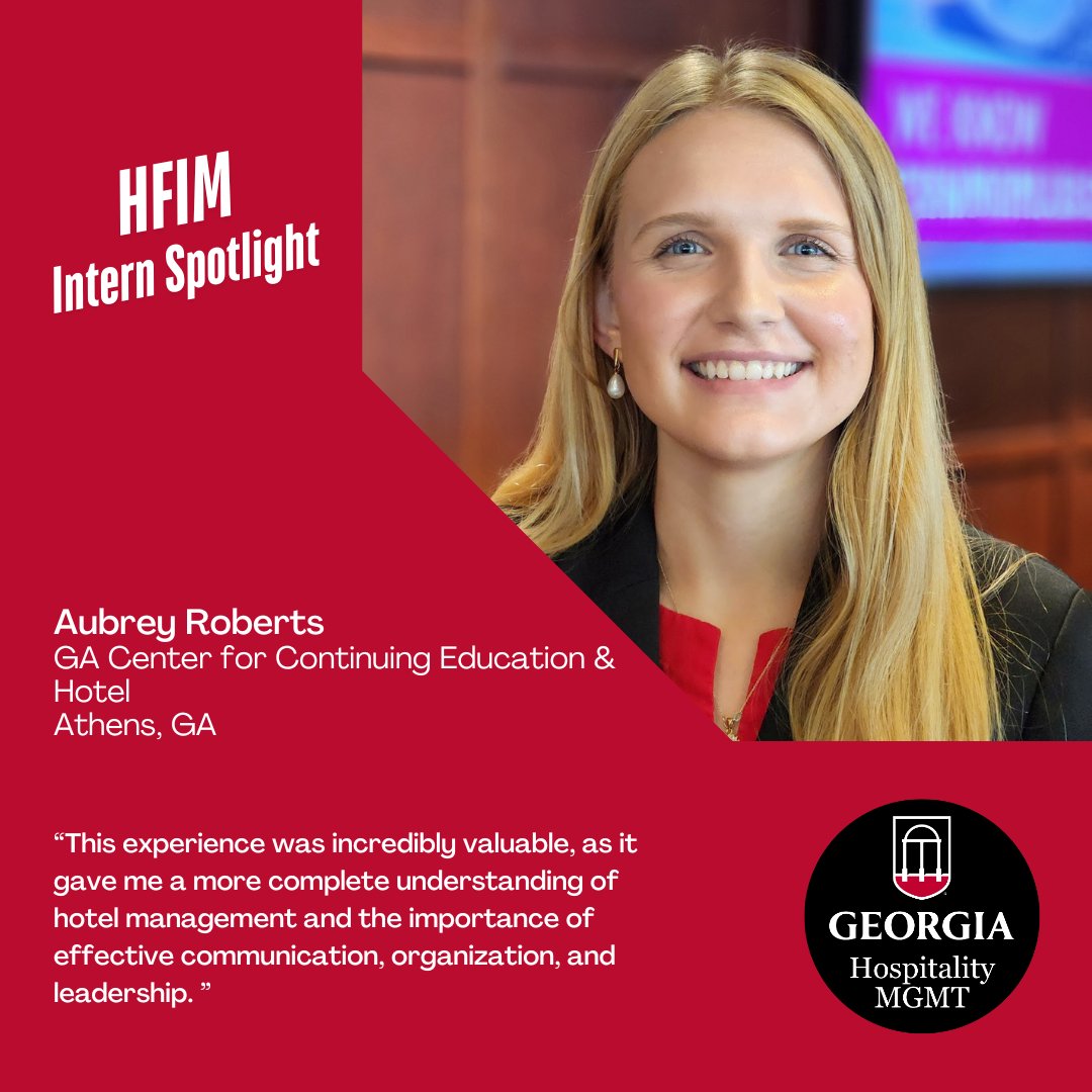 Aubrey Roberts wrapped up her HFIM internship at the Georgia Center by shadowing the front desk manager, mastering hotel ops, and learning the power of leadership in hospitality. Go Hospitality Dawgs! #HospitalityDawgbytes #UGAHospitality #HFIMInternship