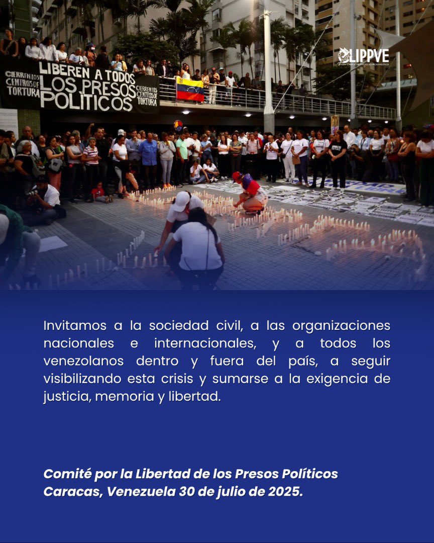 📢 Un año después del 28 de Julio… la represión no terminó, se profundizó.

El Comité por la Libertad de los Presos Políticos alza su voz para denunciar que, mientras el país votaba, el régimen ya tenía lista una nueva etapa de persecución.
Más de 2.500 familias fueron golpeadas