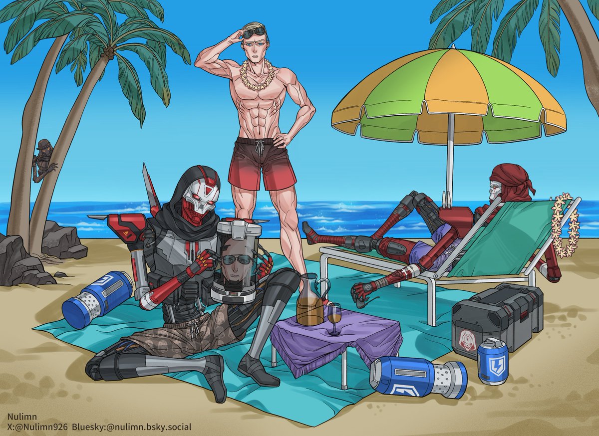NulimnArt's tweet image. Here’s my piece for the zine! My first time drawing a big multi-character scene. It was a challenge but also a lot of fun!
#ApexSwimSuitEdition #ApexLegends
