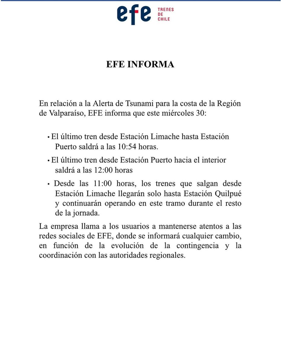 PORTALES INFORMACIONES 
EFE   trenes de Chile.   portalesfm.cl  89.5fm  840am