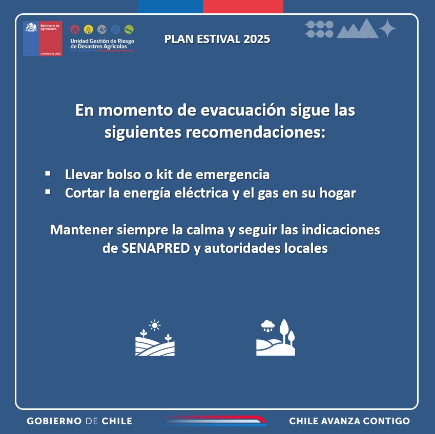 Portal Agroclimático (@agroclimaticocl) on Twitter photo Frente a la #Alerta Roja de <a href="/Senapred/">SENAPRED</a> para las comunas del borde costero continental entre las regiones de Arica y Parinacota y Magallanes por tsunami, entregamos recomendaciones para el agro.
<a href="/MinagriCL/">Ministerio de Agricultura de Chile 🇨🇱</a> <a href="/Sub_Agricultura/">Subsecretaría de Agricultura</a> <a href="/INDAP_Chile/">INDAP_Chile</a> Frente a la #Alerta Roja de <a href="/Senapred/">SENAPRED</a> para las comunas del borde costero continental entre las regiones de Arica y Parinacota y Magallanes por tsunami, entregamos recomendaciones para el agro.
<a href="/MinagriCL/">Ministerio de Agricultura de Chile 🇨🇱</a> <a href="/Sub_Agricultura/">Subsecretaría de Agricultura</a> <a href="/INDAP_Chile/">INDAP_Chile</a>