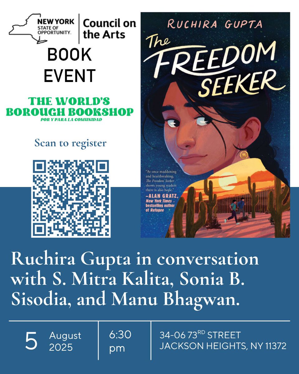 Book Launch - Celebrate with us "The Freedom Seeker” with  <a href="/Ruchiragupta/">Ruchira Gupta</a> 
Tuesday, August 5, 2025 | 6:30 PM EST | World’s Borough Bookshop, Jackson Heights, Queens
Supported by <a href="/NYSCArts/">NYSCA</a>