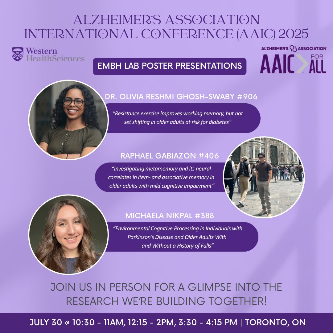 embhlab's tweet image. We’re grateful for the chance to share our work at #AAIC2025💡Come find us today during the poster sessions—we’d love to connect, chat, and learn together!🧠✨ #AAIC #brainhealth #posterpresentation #studentresearch @alzassociation