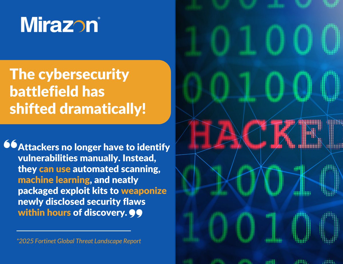 🚨 The #cybersecurity battlefield has changed, and fast!

With automated tools and machine learning, hackers no longer need to manually hunt for weaknesses.

👉 Is your cybersecurity keeping up? Let <a href="/Mirazon/">Mirazon</a> help you find the gaps before attackers do:  mirazon.com
