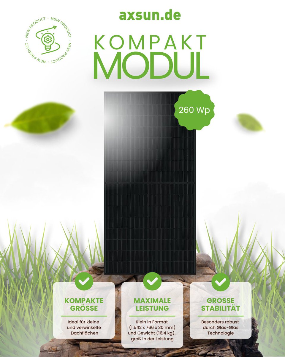 AxSunSolar's tweet image. ✨ Neu bei AxSun – unser Kompaktmodul mit 64 Zellen! ✨

#AxSunSolar #PVModule #Kompaktmodul #64Zellen #SolarPower #Photovoltaik