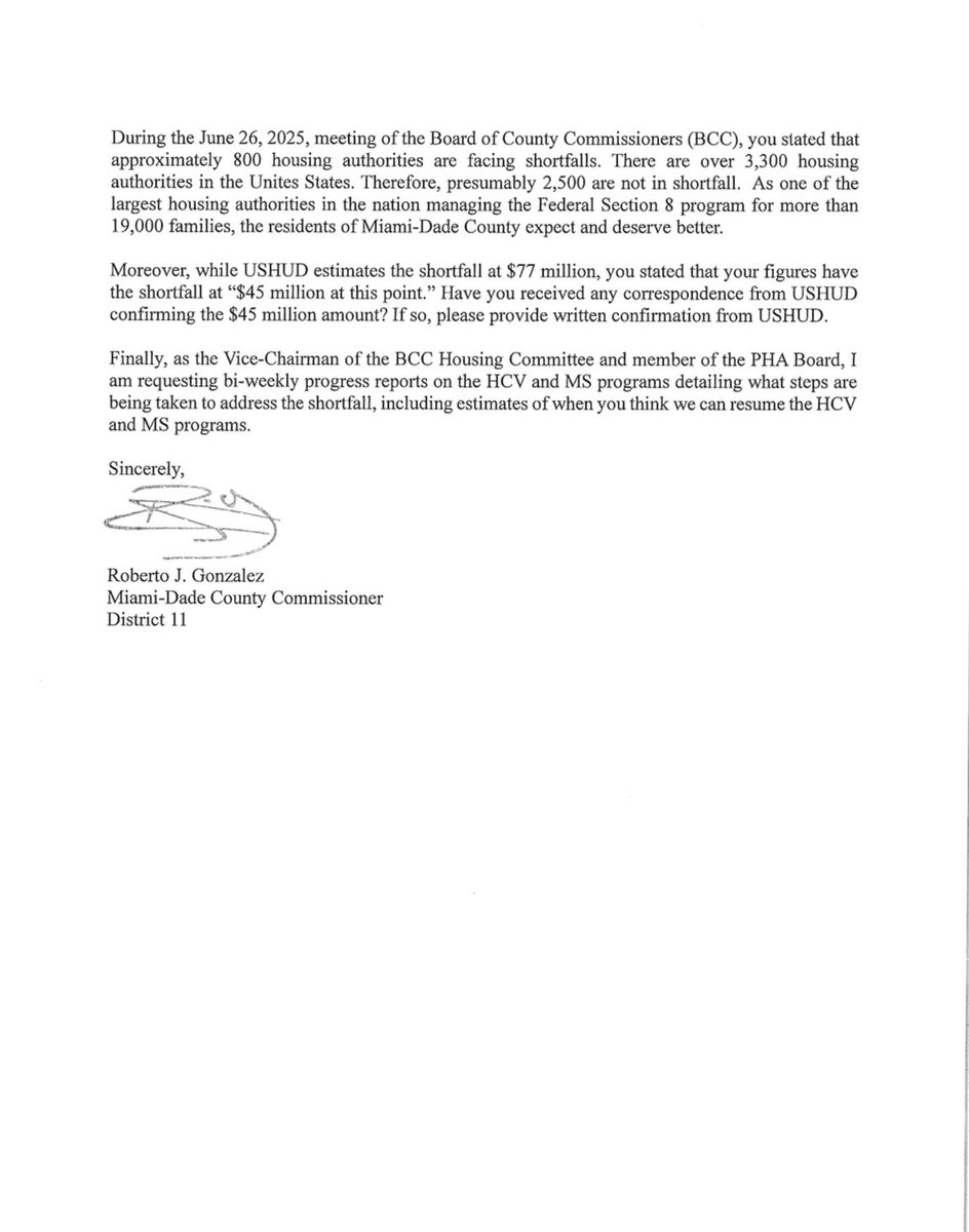 Commissioner Roberto J. Gonzalez (@robjgonzalezfl) on Twitter photo 🚨 <a href="/MiamiDadeCounty/">Miami-Dade County</a> is still unable to issue Section 8 housing vouchers due to administration overspending with no solution for the foreseeable future. I’m asking the housing director to explain what steps they’re taking to resolve this problem for seniors and other residents in 🚨 <a href="/MiamiDadeCounty/">Miami-Dade County</a> is still unable to issue Section 8 housing vouchers due to administration overspending with no solution for the foreseeable future. I’m asking the housing director to explain what steps they’re taking to resolve this problem for seniors and other residents in
