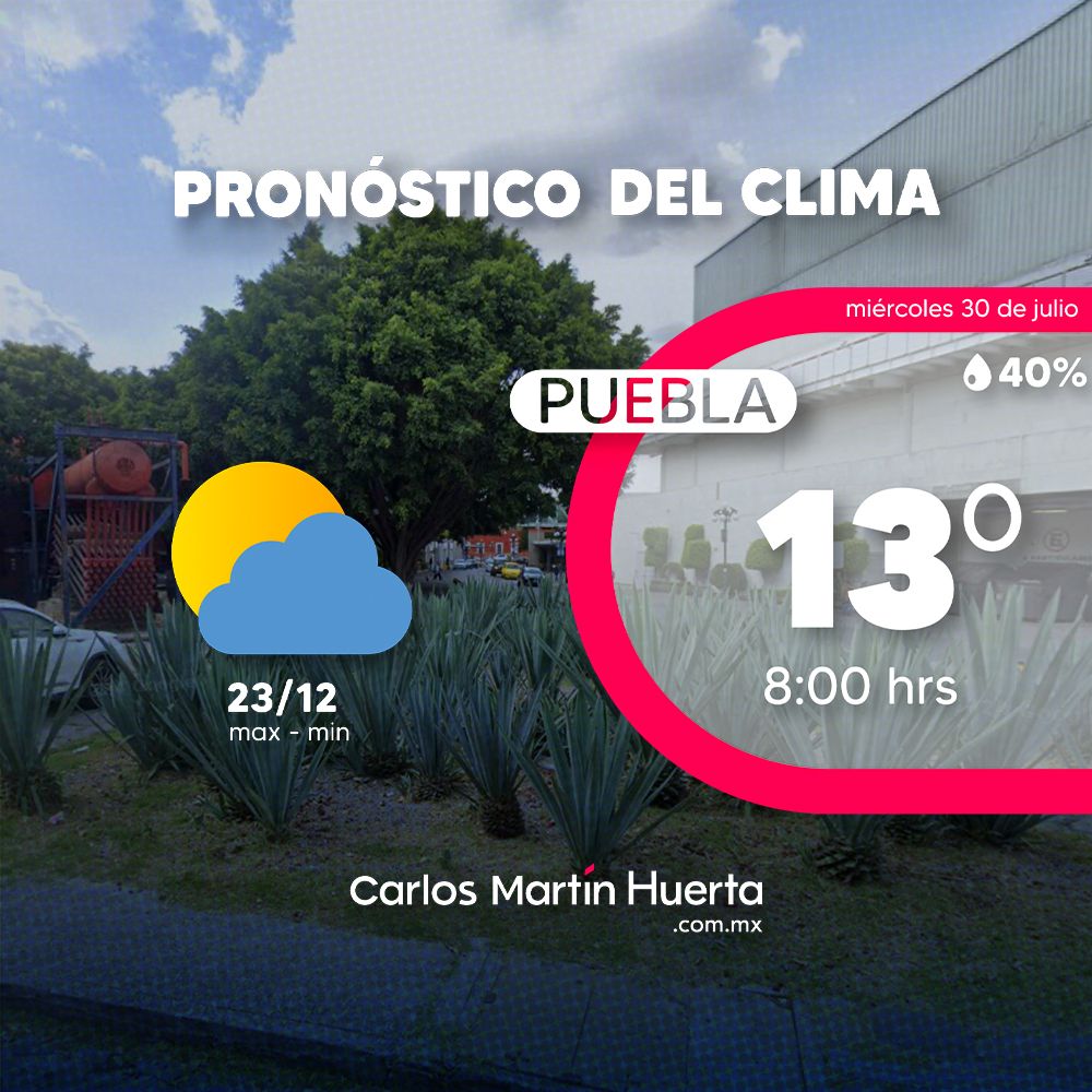🌤️ Clima en #Puebla con ambiente cálido, siendo caluroso en el norte y suroeste del estado. 

🌧️ Probabilidad de lluvias puntuales fuertes a moderadas, con valores máximos en la Mixteca y Sierra Negra. 

🍃 Así como viento de dirección variable de 20 a 30 km/h con rachas de 40 a
