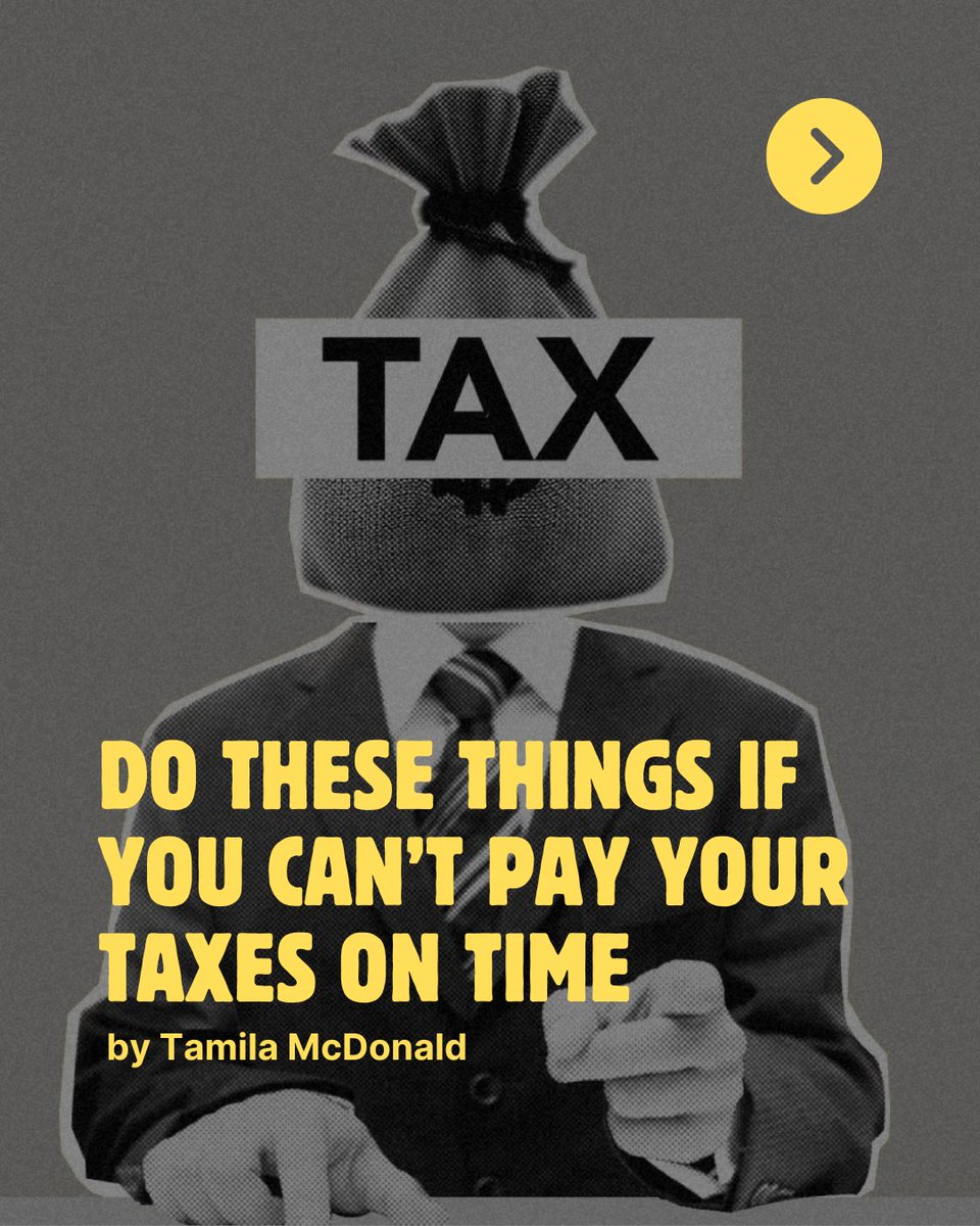 beatingbroke's tweet photo. Can’t pay your taxes on time? 😰 Don’t panic—here’s what to do.

Swipe: “Do These Things If You Can’t Pay Your Taxes On Time”

Missed a tax deadline before? How’d you handle it? Like, reply &amp; share!

#TaxHelp #SmartMoney #FinancialTips #LateTaxes https://t.co/aueCxoYqfa
