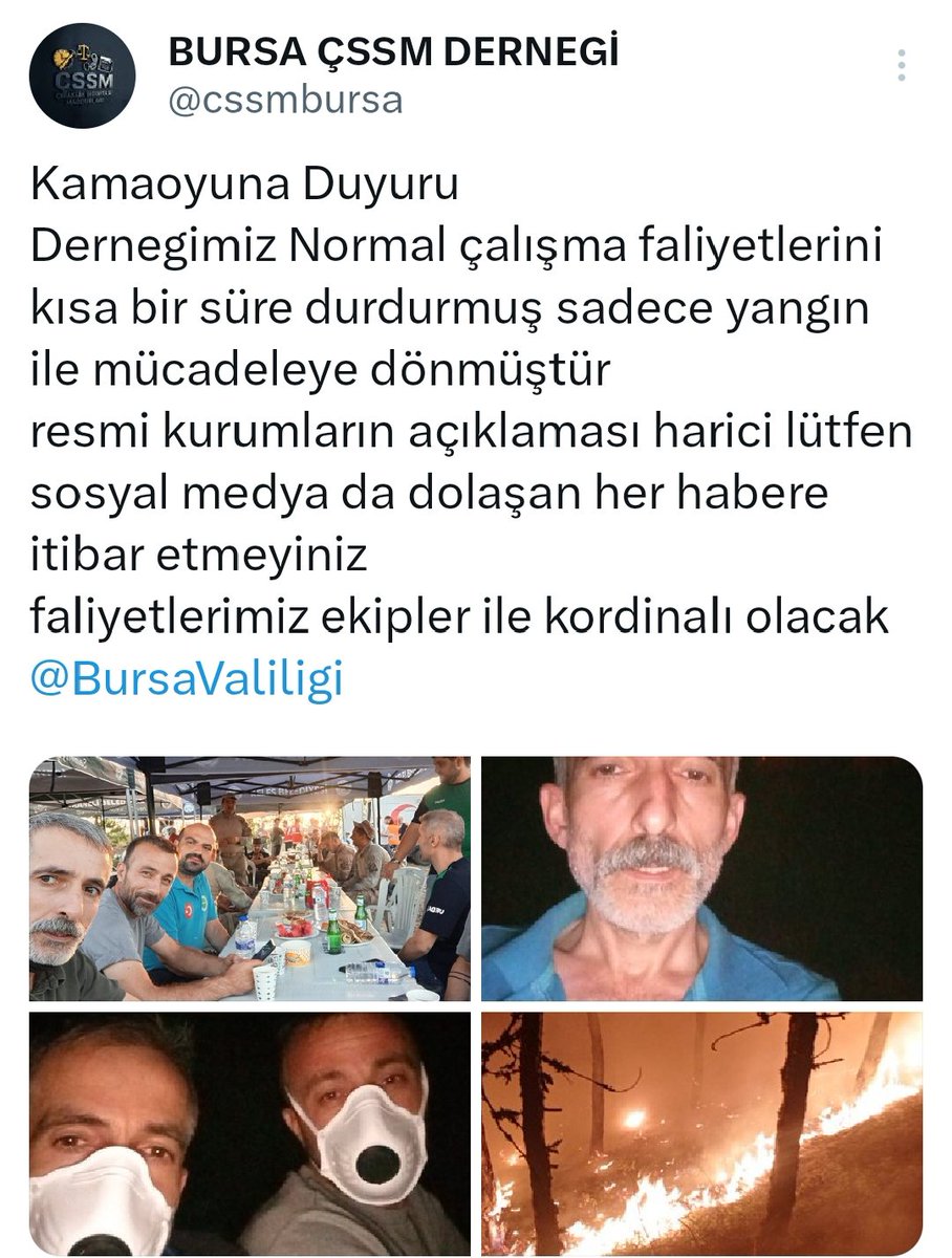 BURSA ÇSSM DERNEGİ (@cssmbursa) on Twitter photo DUYURU
<a href="/BursaValiligi/">T.C. Bursa Valiliği</a>
<a href="/bursabuyuksehir/">Bursa Büyükşehir Belediyesi</a>
<a href="/OGMgovtr/">Orman Genel Müdürlüğü</a>
<a href="/bursa_afad/">AFAD Bursa</a>
<a href="/akpartibrs/">AK Parti Bursa</a>
<a href="/MHPBursail/">MHP Bursa</a>
<a href="/CHPBursa16/">CHP BURSA</a>
ve diger resmi kurumlar
başka bilgilere itibar etmeyiniz ormanlar hepimizin
<a href="/Bursacssmderneg/">Fatih Yeniay</a>
<a href="/brahimelikkaya8/">İBRAHİM</a> DUYURU
<a href="/BursaValiligi/">T.C. Bursa Valiliği</a>
<a href="/bursabuyuksehir/">Bursa Büyükşehir Belediyesi</a>
<a href="/OGMgovtr/">Orman Genel Müdürlüğü</a>
<a href="/bursa_afad/">AFAD Bursa</a>
<a href="/akpartibrs/">AK Parti Bursa</a>
<a href="/MHPBursail/">MHP Bursa</a>
<a href="/CHPBursa16/">CHP BURSA</a>
ve diger resmi kurumlar
başka bilgilere itibar etmeyiniz ormanlar hepimizin
<a href="/Bursacssmderneg/">Fatih Yeniay</a>
<a href="/brahimelikkaya8/">İBRAHİM</a>